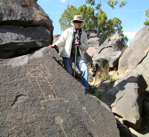Katherine with one of the petroglyphs on her property