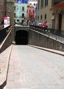 The mouth of one of the tunnels in Guanajuato
