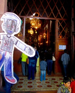 Flat Stanley at church Xmas morning -- too full to even fit him in!