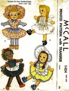 A cloth doll pattern from the 1940s, perhaps similar to the one my mother used to make Lulu
