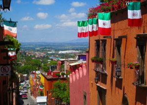 A flag-festooned hilltop view in San Miguel