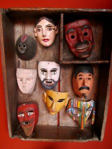 A mask display near the entryway to the Mask Museum in SMA